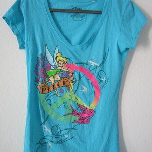 Disney Tinkerbell Peace symbol T-shirt Light Blue Bird Size Large Children 11-13